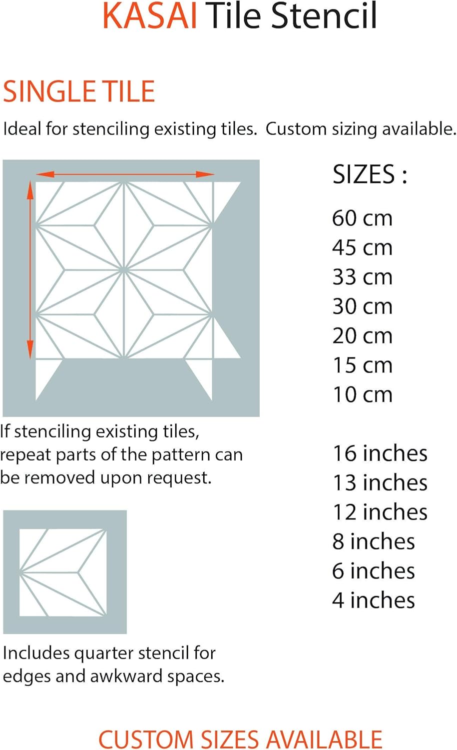 Custom Sizes Available Cm Kasai Geometric Tile Stencils For Painting Walls And Floors Tools Home Improvement Stencils Triastek Co Id