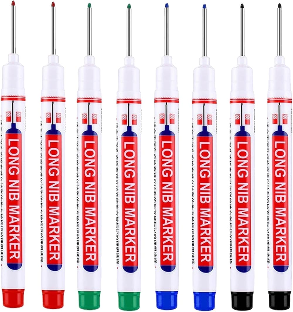 Couduan 8 Pcs Long Nib Marker Pens Waterproof Multi-Purpose Deep Hole Drill Pen