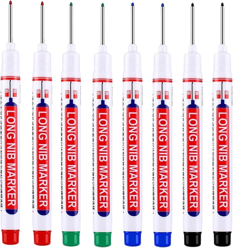 Couduan 8 Pcs Long Nib Marker Pens Waterproof Multi-Purpose Deep Hole Drill Pen