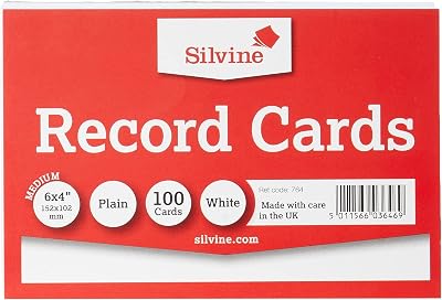 Silvine Record Cards 152x102 mm Plain Pack of 100 White 764