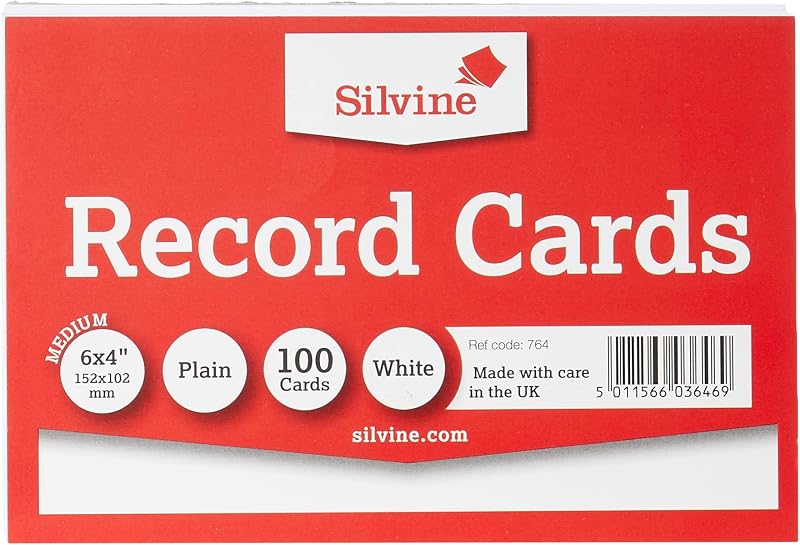 Silvine Record Cards 152x102 mm Plain Pack of 100 White 764