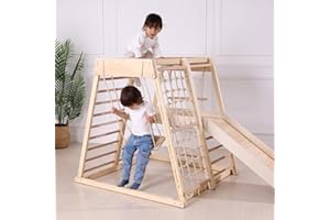 OOOK 8 in 1 Indoor Kids Playground,Jungle Indoor Kids Gym,Climbing Toys for Toddlers 3-8, Climber Playset with Slide, Climbing Rock/Net, Climbing Ladder, Monkey Bars, Rope Ladder,Swing