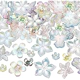PH PandaHall 60pcs 6 Style Acrylic Flower Bead Caps AB Color Trumpet Flower Beads UV Plating Iridescent Bead Caps Floral Beads for Necklace Bracelet Earring DIY Crafts Jewelry Making