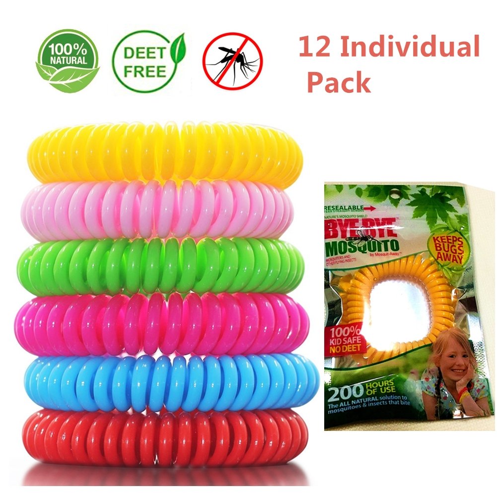 EDOU 12 Pezzi Antizanzare Braccialetto Repellente alla Zanzara Braccialetto DEET-FREE 100% Naturale Insetticidi Salviettine Anti Zanzara Impermeabile Per Uso Interno Da Viaggio Al Coperto Bambini Adulti 6 Colori