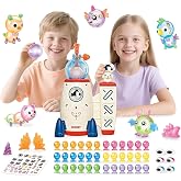 Space Rocket DIY Balloons with Pump, 219 PCS Soft balloon, Stickers &amp; Eyes | Sticky Balloon without Glue, Non-toxic, BPA-free, Durable &amp; Pop-Resistant Balloon, Creative Educational Toy for Kids
