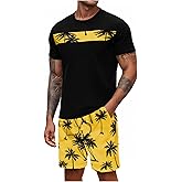 Floerns Men's Shirt and Shorts 2 Piece Sets Graphic Print Beach Outfits