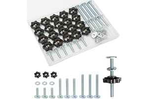 YUXLNJXEM 20 Sets T-Track Knob Kit, 1/4"-20 T Bolts (1”, 1-1/2”, 2-1/2”) with Star Knobs and Washers – T Track Accessories for Woodworking Jigs, T Slot Bolts, T Track Clamp, and Fixture Building