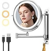 Gospire 9&rdquo; Wall Mounted Makeup Mirror with Magnification 10X - Chrome | 7in Height Adjustable Vanity Lighted Mirrors for Bathroom Wall, 360&deg; Extended Arm Shaving Wall Mirror with Lights