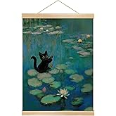 You found a duck Monet-Inspired Pond Lotus Wall Art,Natural Linen Poster,Fun Lotus and Black Cat Style Wall Decor for Bedroom, Living Room,Studios,or Office18.5x14inch (HY04)