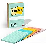 Post-it Notes, 4x6 in, 5 Pads, America's #1 Favorite Sticky Notes, Beachside Café Collection, Pastel Colors, Recyclable (660-
