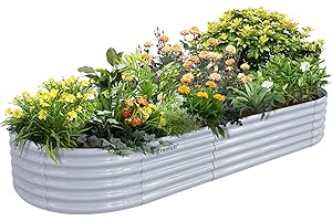 Tramull 1 Pack 8x3x1.5FT Galvanized Raised Garden Bed Kit Oval Metal Ground Planter Box Outdoor Bottomless Planter Raised Beds for Vegetables Flowers Herbs Fruits, Gray