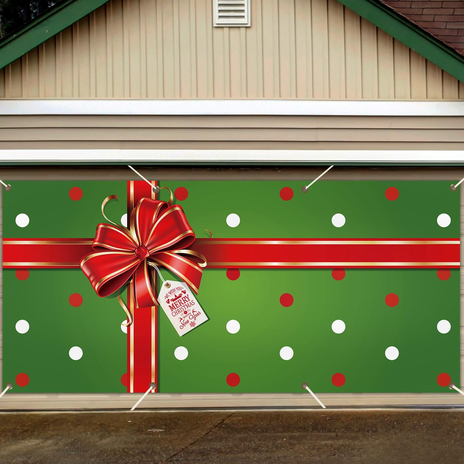 Christmas Holiday Garage Door Banner Cover - Large 2025 Christmas Backdrop Decorations - Gift Box Bow Outdoor Holiday Background Sign 6x13ft