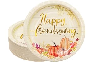 ceiba tree 50 Pack Friendsgiving Paper Plates Gold Foil Thanksgiving Disposable Dinnerware Party Supplies