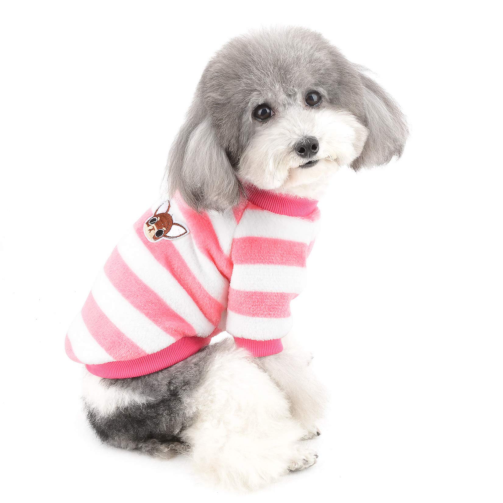 ZUNEA Small Dog Jumper Winter Sweater Coat Warm Fleece Puppy Clothes Striped Pullover Jacket Super Soft Velvet Cold Weather Chihuahua Cats Apparel for Pet Dogs Girls Boys Pink S