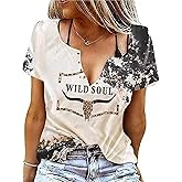 Retro Steer Skull Western T-Shirt Women Vintage Country Music Shirt Cute Cowgirl Graphic Cowboy Tees Tops