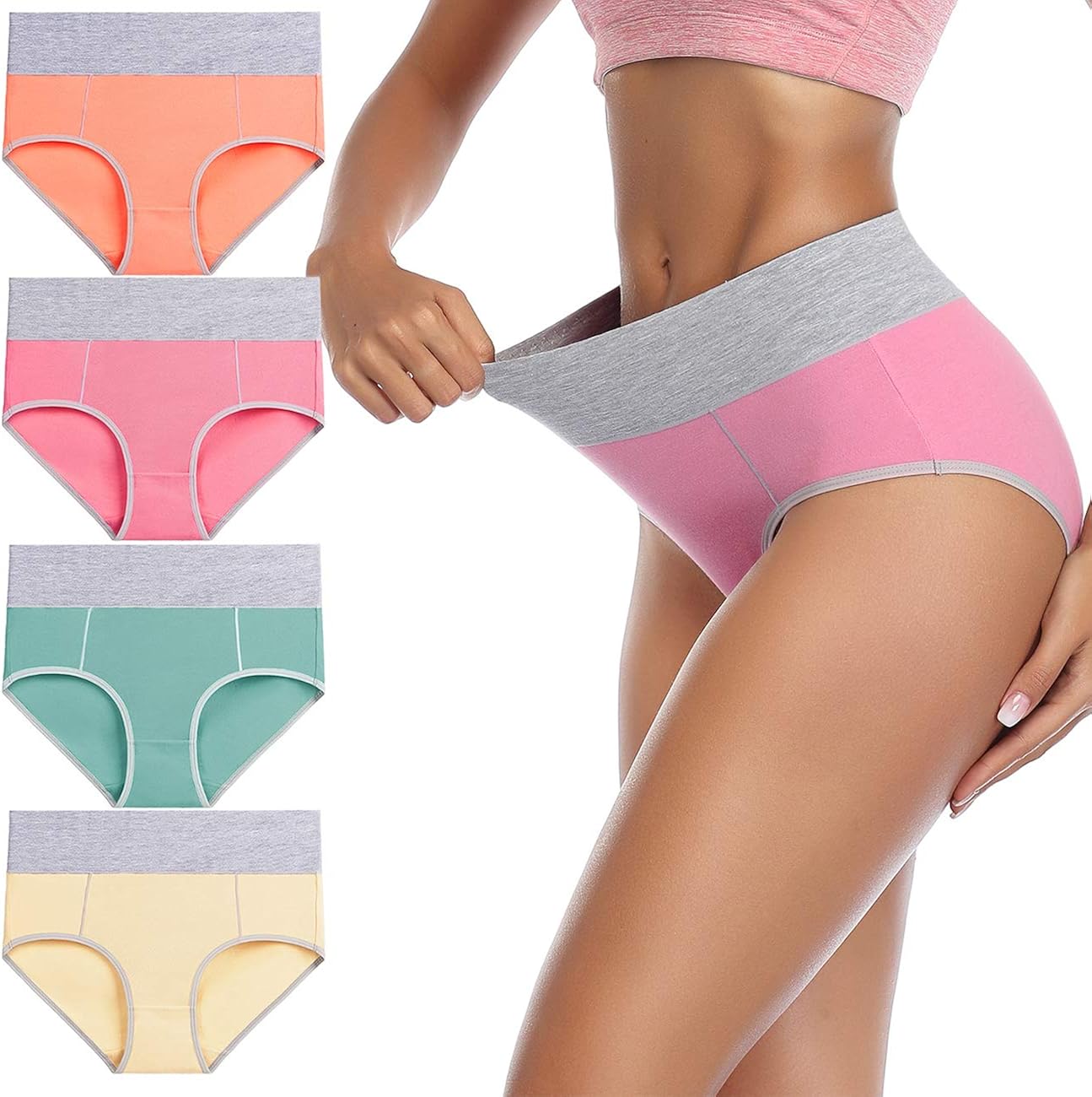 wirarpa Women's Cotton Underwear High Waist Stretch Briefs Soft Underpants Breathable Ladies Panties 4 Pack at  Women’s Clothing store