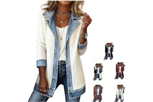 Womens Corduroy Shacket Jacket with Denim Trim, Button Down Shirt Jacket, Long Sleeve Relaxed Fit Layering for Fall Spring
