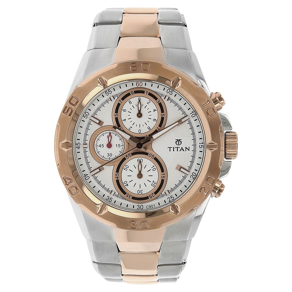 Titan Regalia Regallia Rose Gold Chronograph Stainless Steel Strap Watch for Men-NS9308KM01/NT9308KM01