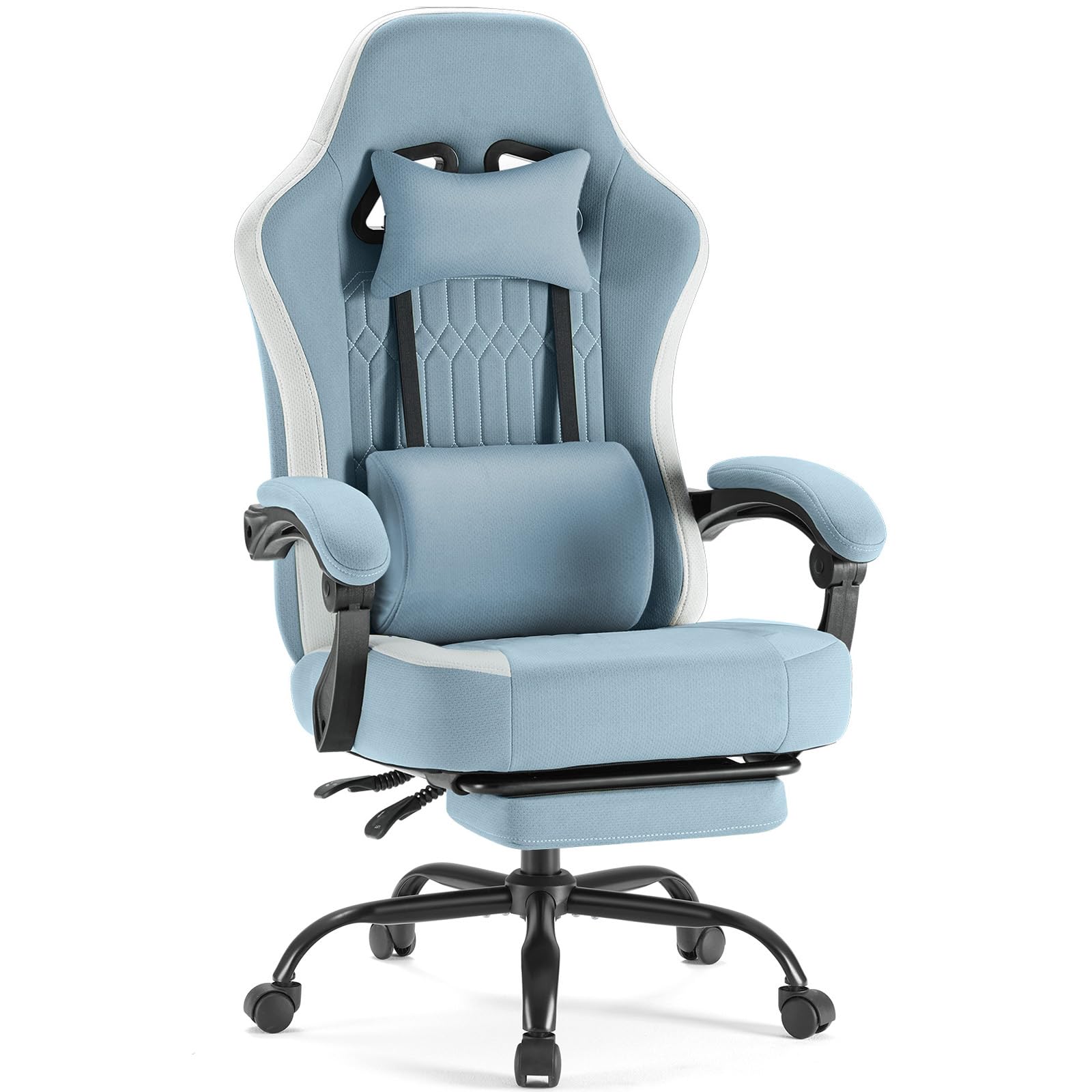 DUMOS Gaming Chair with Linkage Armrests, Video Game Chairs with Pocket Spring Cushion, Ergonomic Computer Silla Gamer Office Desk Chair with Footrest for Adults & Students, Blue Image