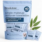 Brookstone Makeup Remover Wipes Individually Wrapped - Bulk Eye &amp; Face Wipes for Travel, Single Makeup Remover Packets for Mascara, Oil &amp; Dirt - Alcohol-Free Cleansing Towelettes, 40 Count.