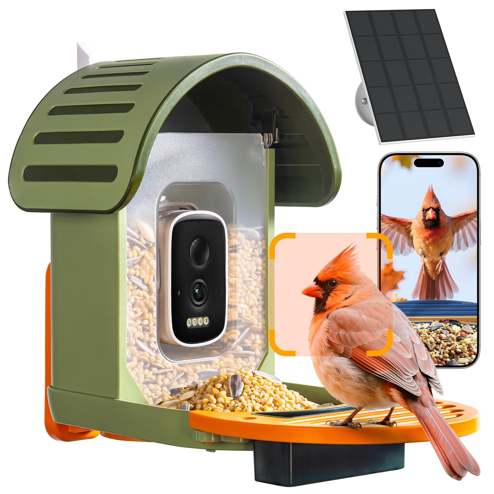Photo 1 of Smart Bird Feeder with Camera, 2.5K UHD Bird Feeder Camera Solar Powered, Sensitive AI Identification, Instant Alerts Capture Video, IP66 Waterproof for Outdoor, Ideal Gift, Green