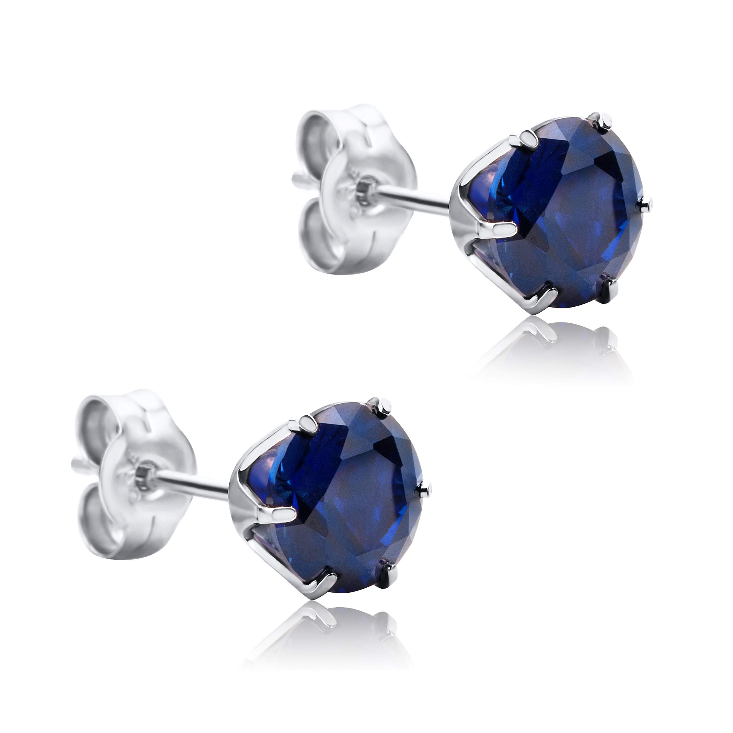 Orovi Round White Gold Earrings for Women with Sapphires in 9 Carat Gold, Hypoallergenic Earrings - Handmade studs with jewellery box