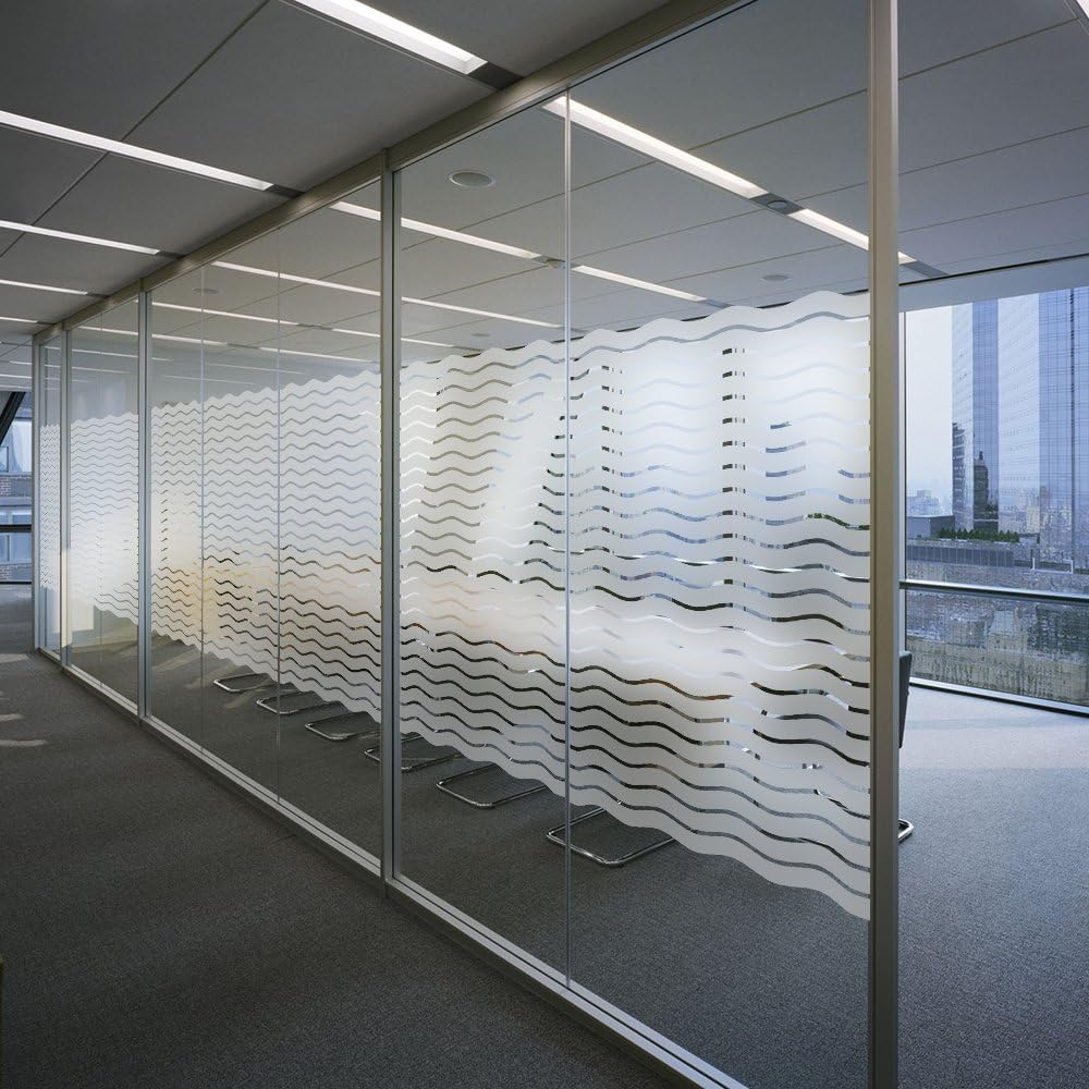 LEMON CLOUD Window Film Privacy Frosted Self Adhesive Window Sticker No Glue Static Cling Opaque Glass Film UV Protection Wave Patten 90x200cm - Image 3