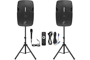 EXOTON EXOTON 10 inch Professional Dual Powered PA Speakers, 2-Way Active&Passive Loudspeakers, PA System Combo Set with Microphone/Tripods/Remote Control/Bluetooth/USB, Indoor&Outdoor
