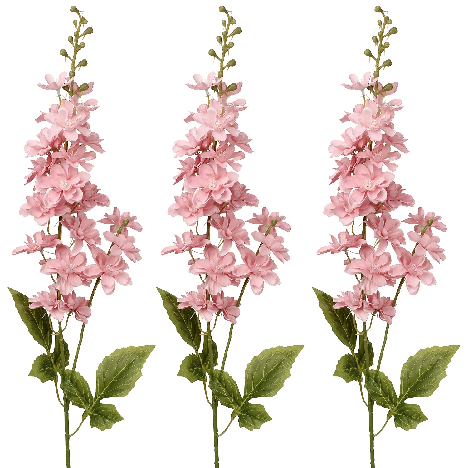 Briful 3PCS Artificial Delphinium Flowers 33" Tall Artificial Flowers Delphinium Fake Flowers Long Stems for Tall Vase Pink Artificial Flowers Arrangement for Home Garden Party Decor