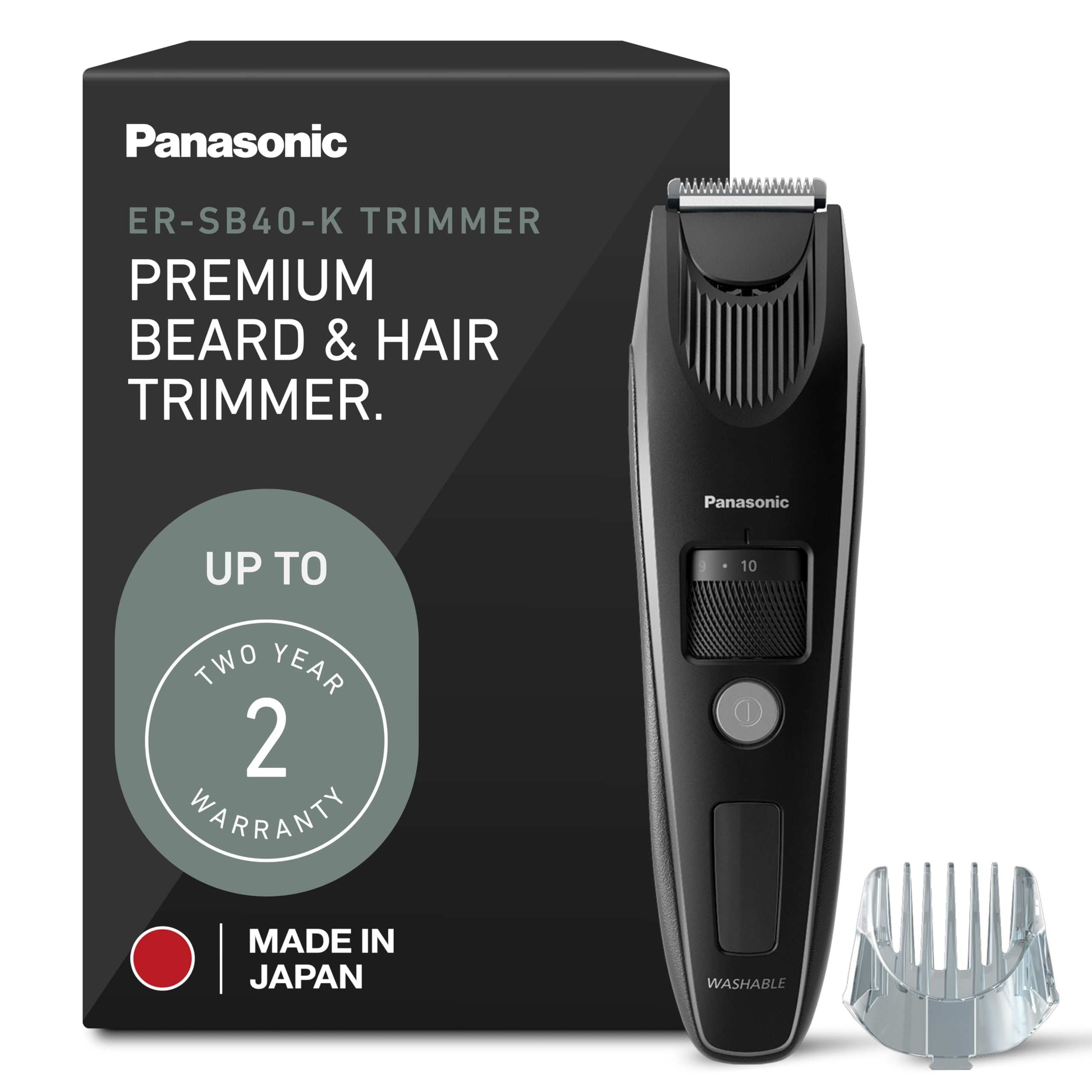 Photo 1 of Panasonic Beard Trimmer for Men Cordless Precision Power, Hair Clipper with Comb Attachment and 19 Adjustable Settings, Washable, ER-SB40-K, 0.5-10mm lengths, 1 Pack
