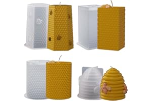 Xidmold 4pcs Bee Honeycomb Candle Molds, 3D Beehive Pillar Silicone Mold for Beeswax Candle, Soap, Fondant, Chocolate, Cake Decor, Plaster Ornament, DIY Crafts