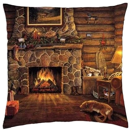 Amazon Com Log Cabin At Christmas Throw Pillow Cover Case 18