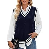 Gihuo Women's Sweater Vest V Neck Uniform Sleeveless Knitted School JK Pullover Tops Classic