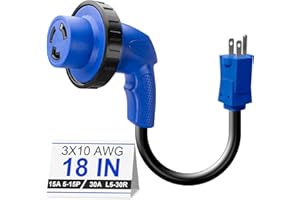 FROSTYRIDER 30 Amp to 15 Amp 110V RV Adapter Plug, NEMA 5-15P to NEMA L5-30R Electrical Power Adapter Cord 18 Inch with LED Indicator & Twist Lock Plug for RV Camper, Blue, ETL Listed