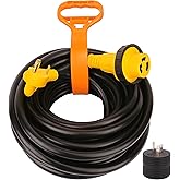 PEAKTOW PTR0116 RV Power Extension Cord 30 Amp 50 Feet 125V 10 Gauge L5-30R to TT-30P 3750 Watts with LED Indicator, Grip Han