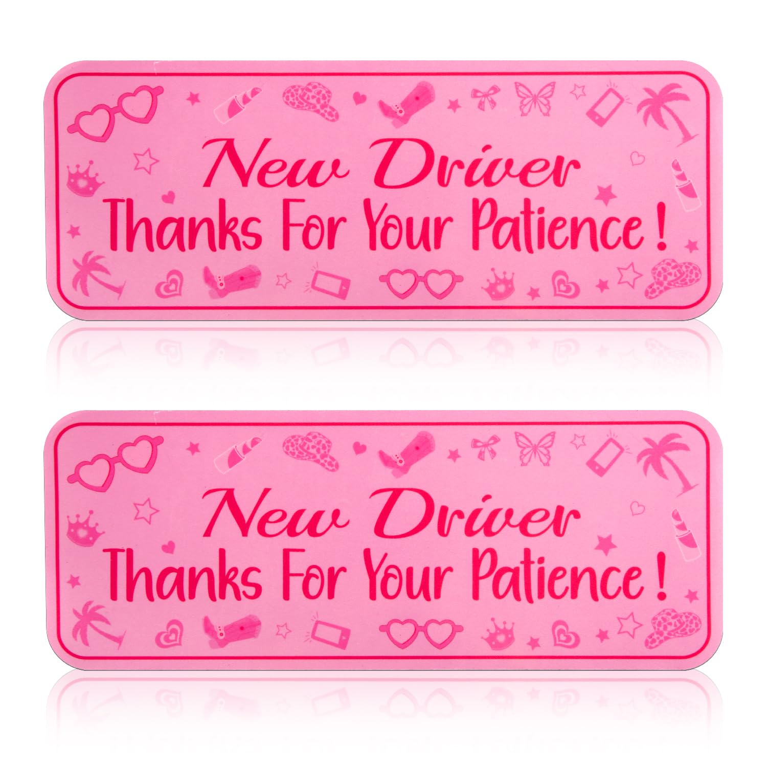 Photo 1 of 2pcs New Driver Magnet for Car, Thanks for Your Patience Hot Pink Reflective New Driver Stickers Removable Vehicle Safety Warning New Driver Sign for Car Bumper Window Decals