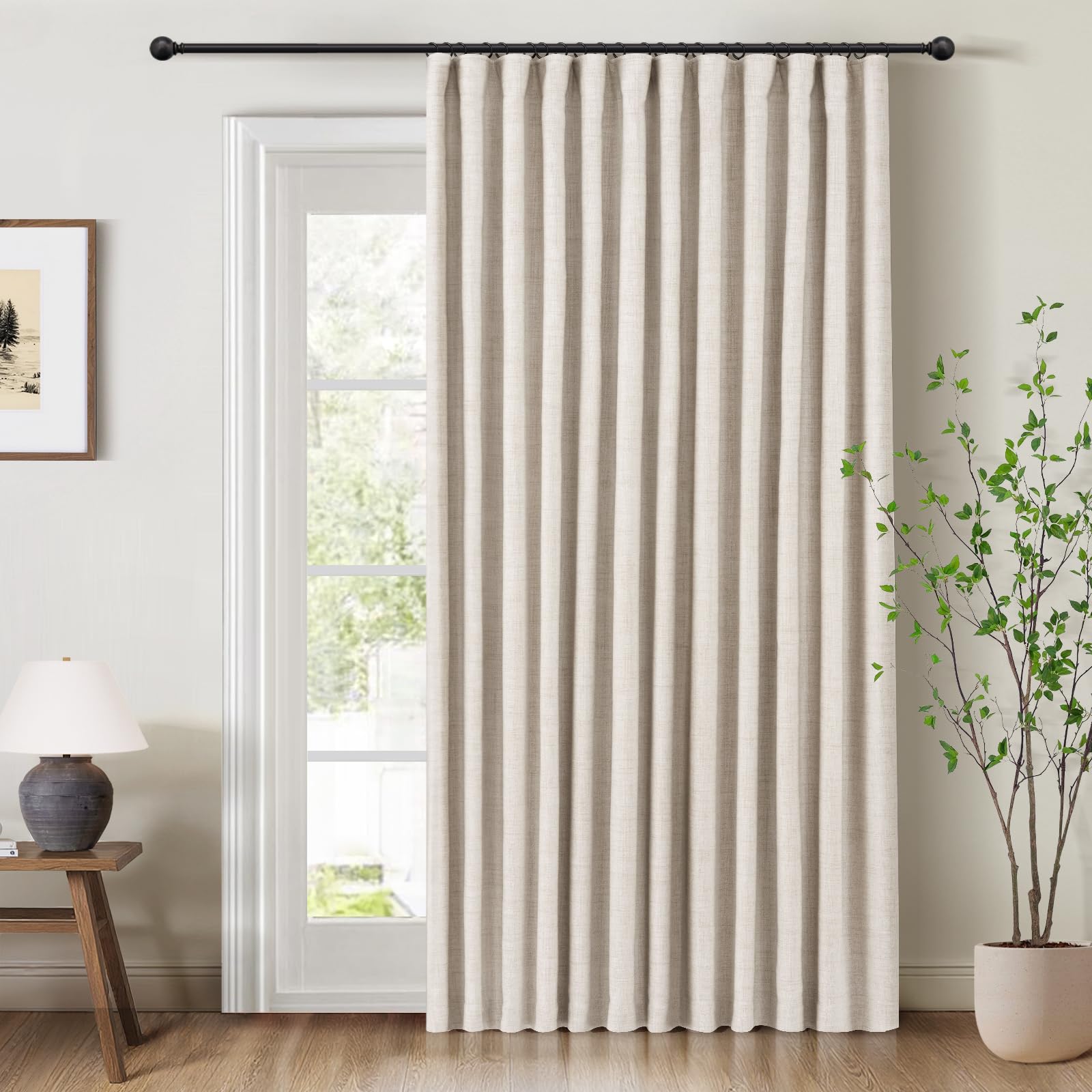 Photo 1 of INOVADAY 100% Blackout Curtains for Bedroom, Black Out Curtains 96 Inch Long, Clip Rings Linen Blackout Drapes, Thermal Insulated Room Darkening for Living Room, 1 Panel - Beige,W102xL96