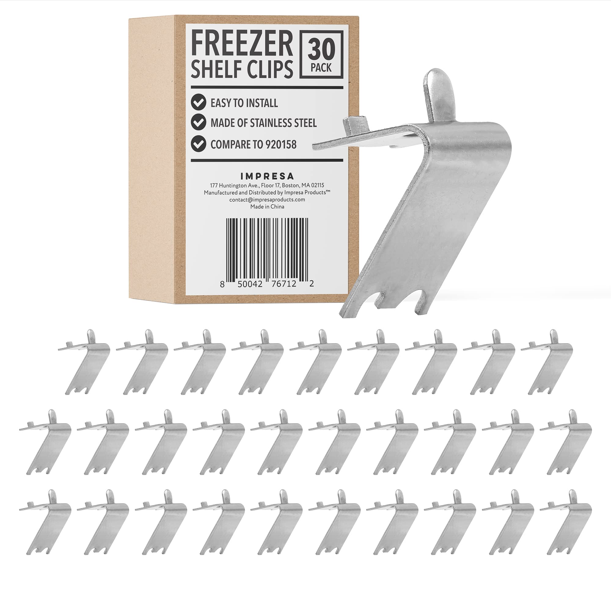 Photo 1 of IMPRESA 30 Pack Commercial Freezer Shelf Clips - Compatible with True & Other Commercial Refrigerators - Model 7122 Stainless Steel - Freezer & Refrigerator Shelf Clip Support