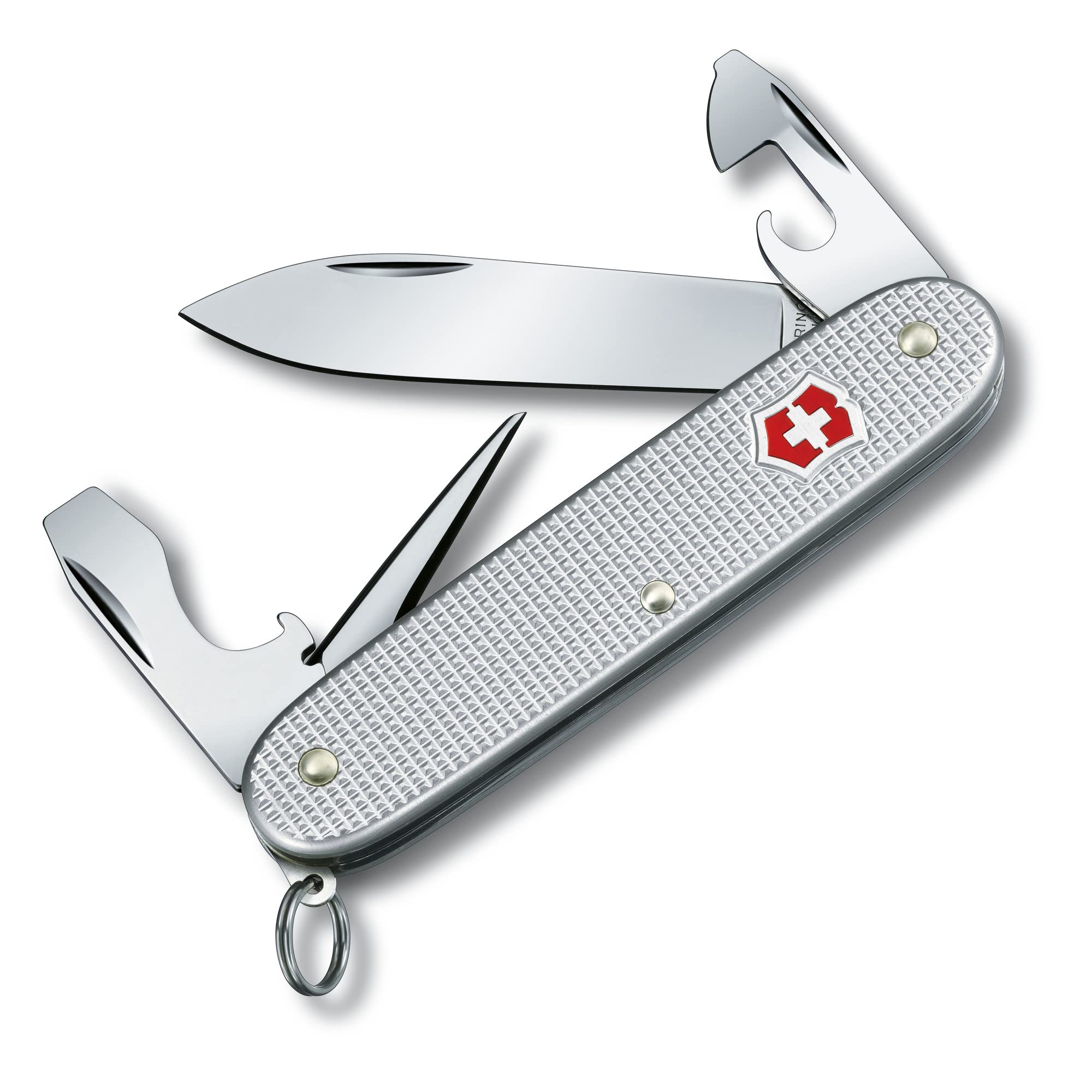 Victorinox Pioneer Alox Swiss Army Knife, Medium, Multi Tool, 8 Functions, Blade, Can Opener, Silver