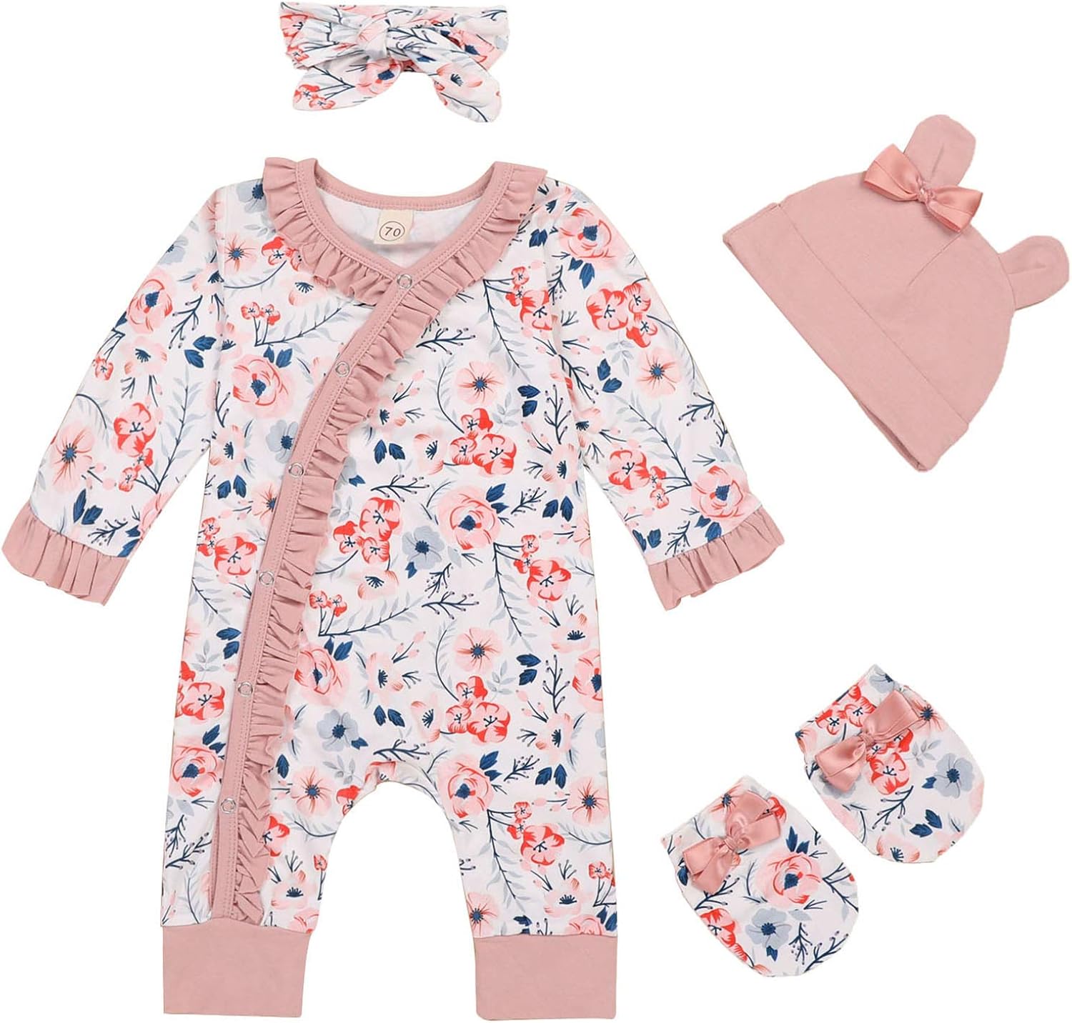 Newborn Girl Floral Jumpsuit Baby Girl Long Sleeve Ruffle Romper Overall Coming Home Outfits