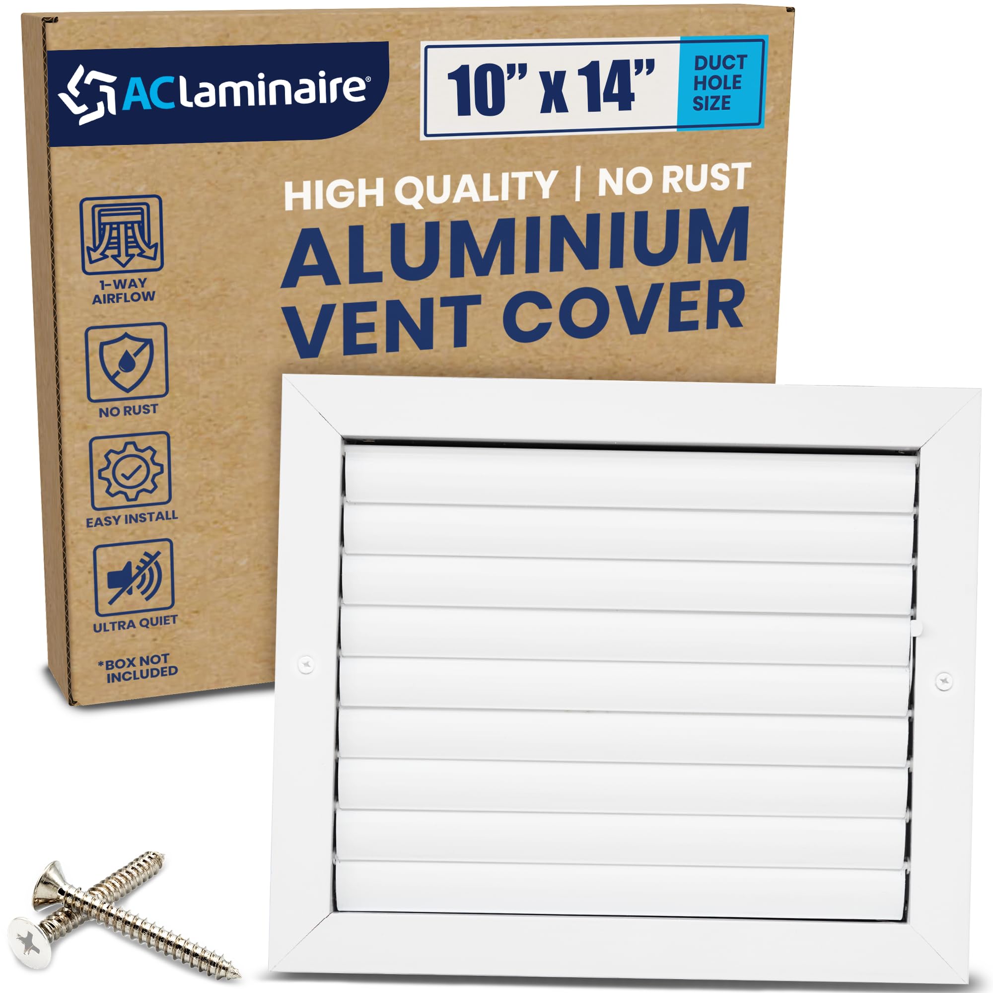 Photo 1 of 10x14 Inch (Duct Opening) Aluminum 1-Way Air Flow Vent – HVAC Vent Cover for Wall or Ceiling – Quiet HVAC Wall Register with Multi-Shutter Damper – Adjustable Curved Blade - Plastic Seal for Tight Fit