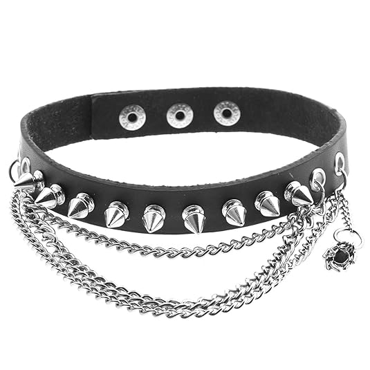 Zysta Schmuck Leder Halsband Gliederkette Punk Gothic Collier Killernieten mit Kette Blogger Choker