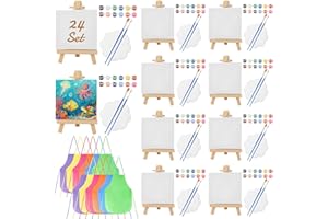24 Set Mini Acrylic Paint Kit, Including Easels, 12-Color Paints, Brushes, Palettes, White Canvases, and Aprons, Painting Kit