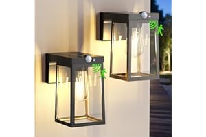 ARMXY Solar Motion Sensor Lights, 2 Pack Solar Lights Outdoor with 2 Modes & Waterproof, Dusk to Dawn Glass LED Wall Lights for Entryway Exterior Front Porch Patio Fence Security Lamp