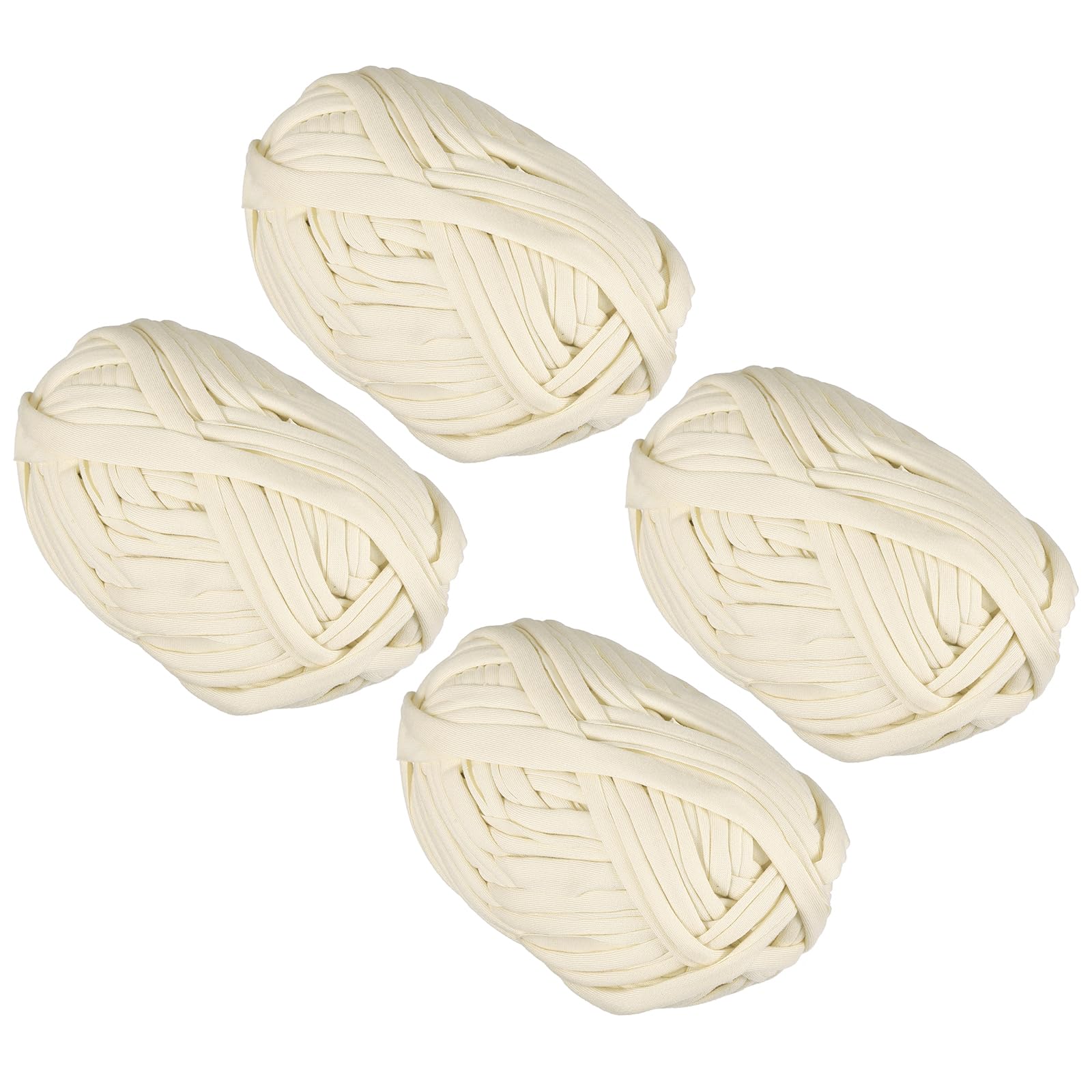 METALLIXITY Yarn Elastic Fabric (400g/14.11oz) 4Pcs, Polyester Crochet Cloth Yarn - for DIY Projects, Bag Basket, Cotton Cloth and T-Shirt, Cream