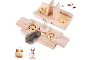 Augegel Rabbit Puzzle Enrichment Toys,5 in 1 Guinea Pig Treats,Natural Wooden Enrichment Foraging Funny Toy for Small Pet,Puzzle Toy Pet Rats,Bunny and Chinchilla,Hamster