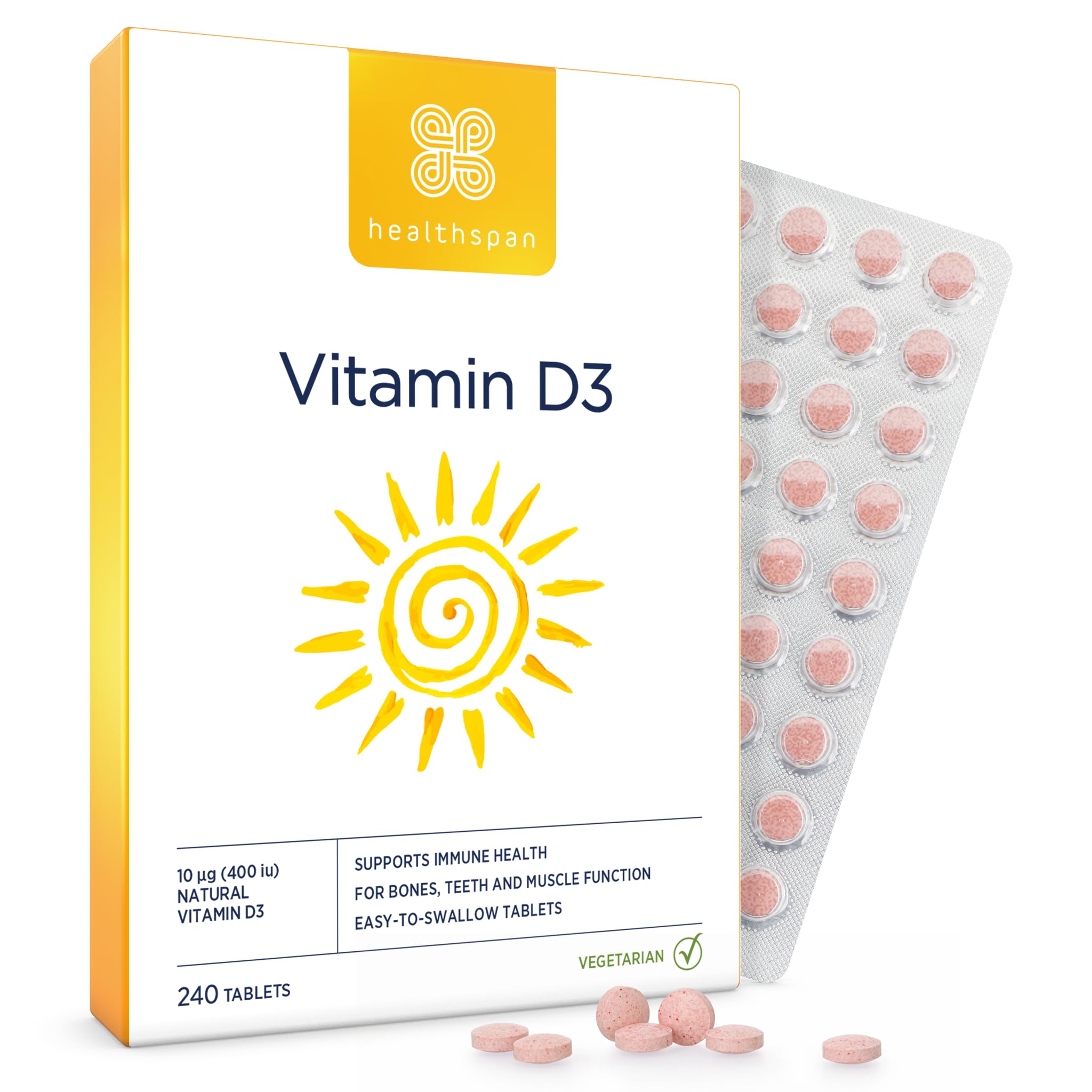 Healthspan Vitamin D3 400iu (8 Months' Supply) | Support Your Immune Health & Promotes Healthy Bones, Teeth & Muscles | Vegetarian