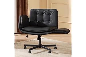 Criss Cross Chair with Armrests & Wheels, PU Leather ADHD Criss Cross Office Chair, Comfortable Adjustable Wide Swivel Comput