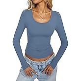 EasyGala Womens Double Lined Scoop Neck Long Sleeve Shirts Fitted Basic Tee Y2k Going Out Tops Fall Clothes 2026