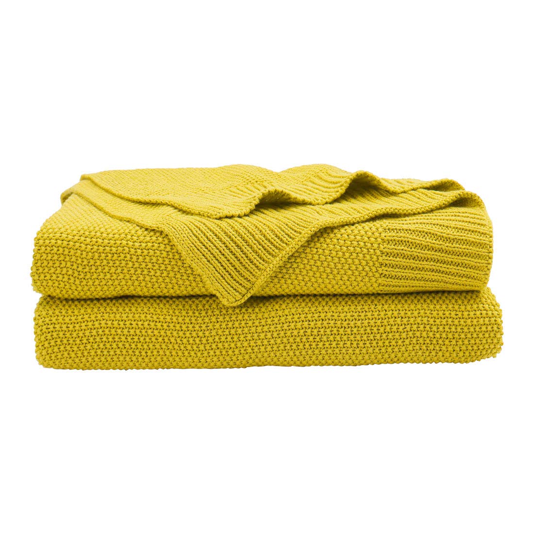 PiccoCasa 100% Cotton Knit Throw Blanket,Solid Lightweight Decorative Throws and Blankets,Soft Knitted Throw Blanket for Sofa Couch, Yellow, 50" x 60"